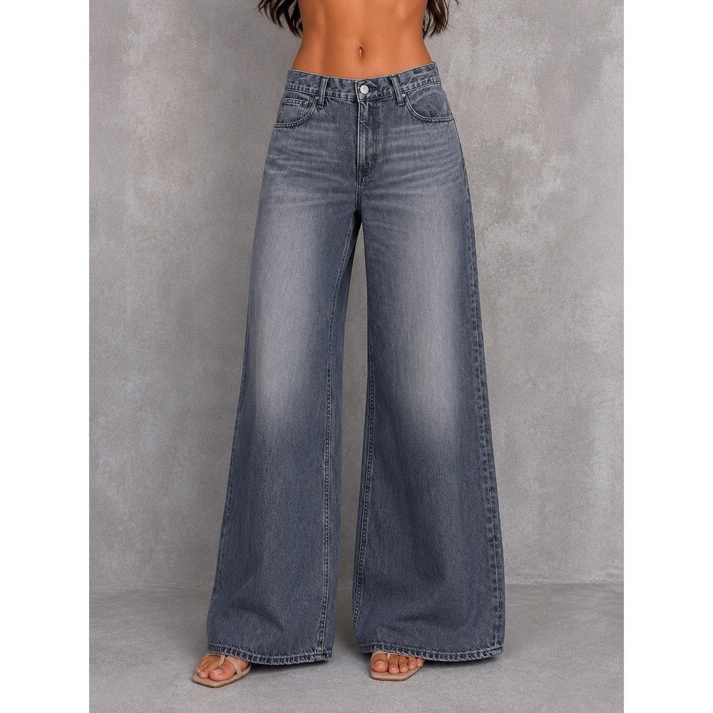 Moussy Vintage‎ Elmont Super Wide Leg Jeans Womens 30x31 Gray Mid Rise Denim